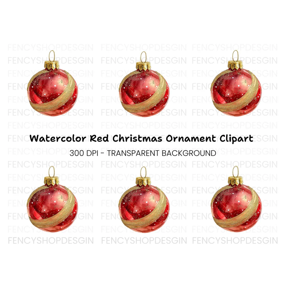 Sparkling Red Christmas Ornament Clipart Bundle