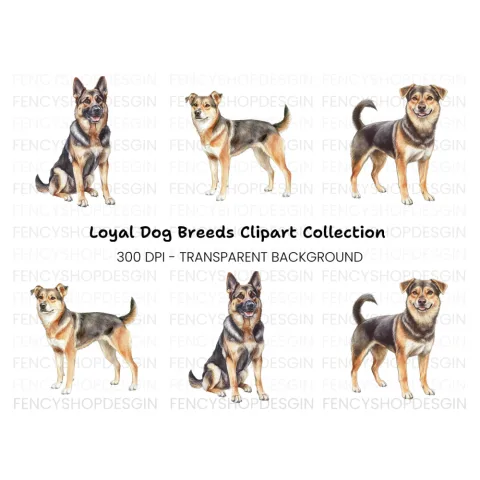 German Shepherd and Mixed Breed Dogs Clipart Bundle