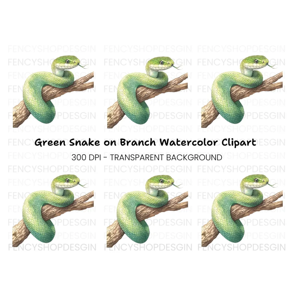 Green Snake on Branch Clipart Bundle