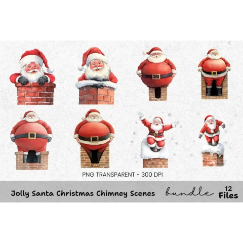 Jolly Santa Christmas Chimney Scenes Clipart Bundle