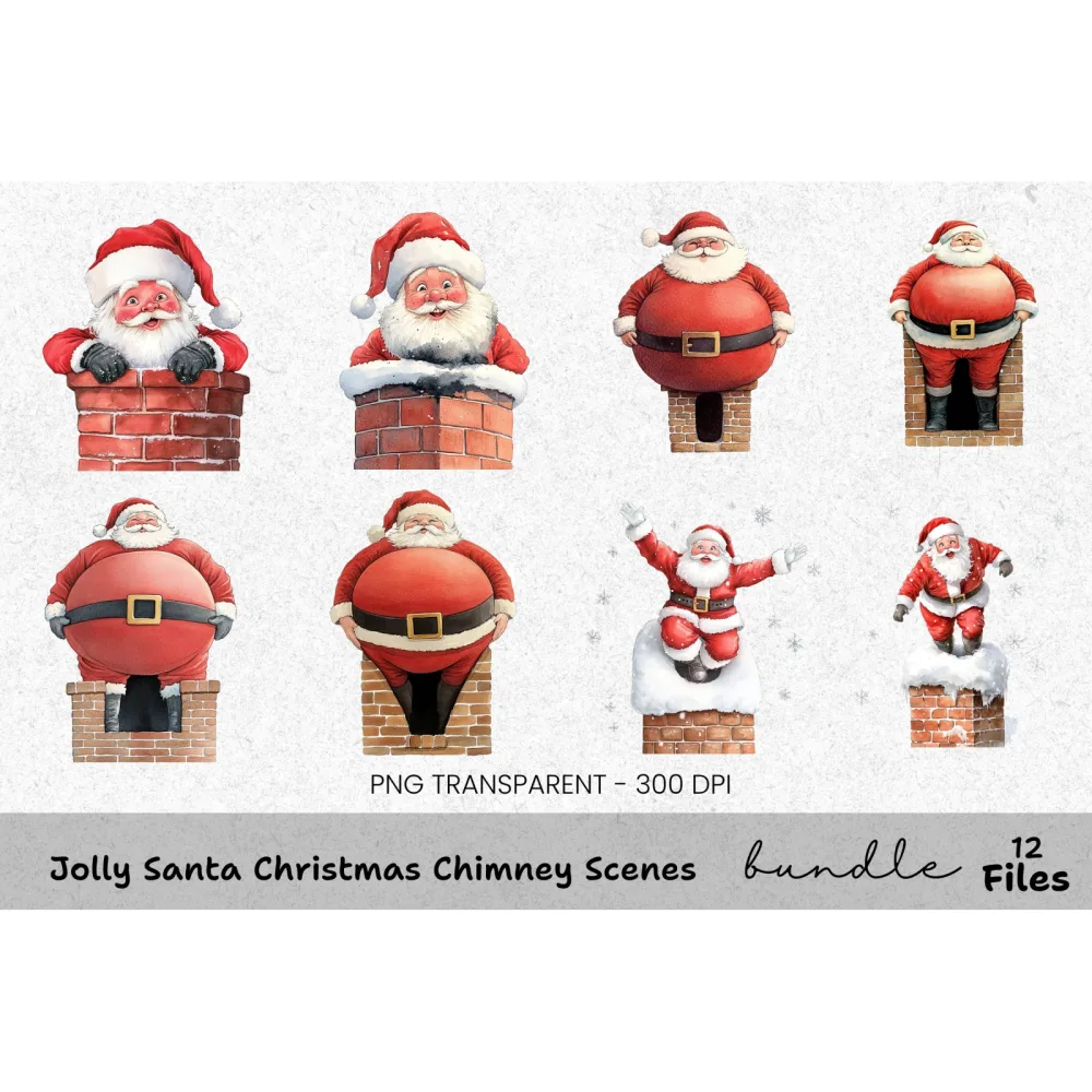 Jolly Santa Christmas Chimney Scenes Clipart Bundle