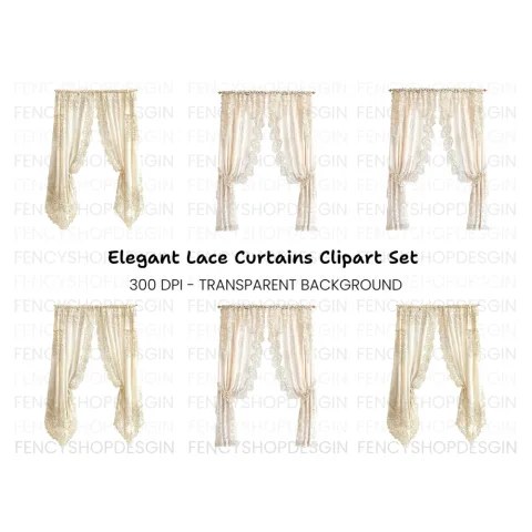 Elegant Lace Curtains Clipart Bundle