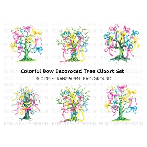 Ribbon Trees Clipart Bundle