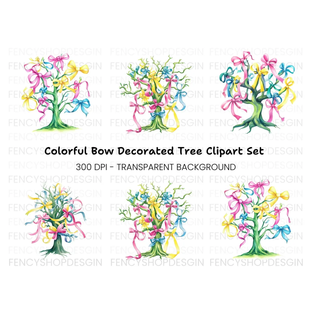 Ribbon Trees Clipart Bundle