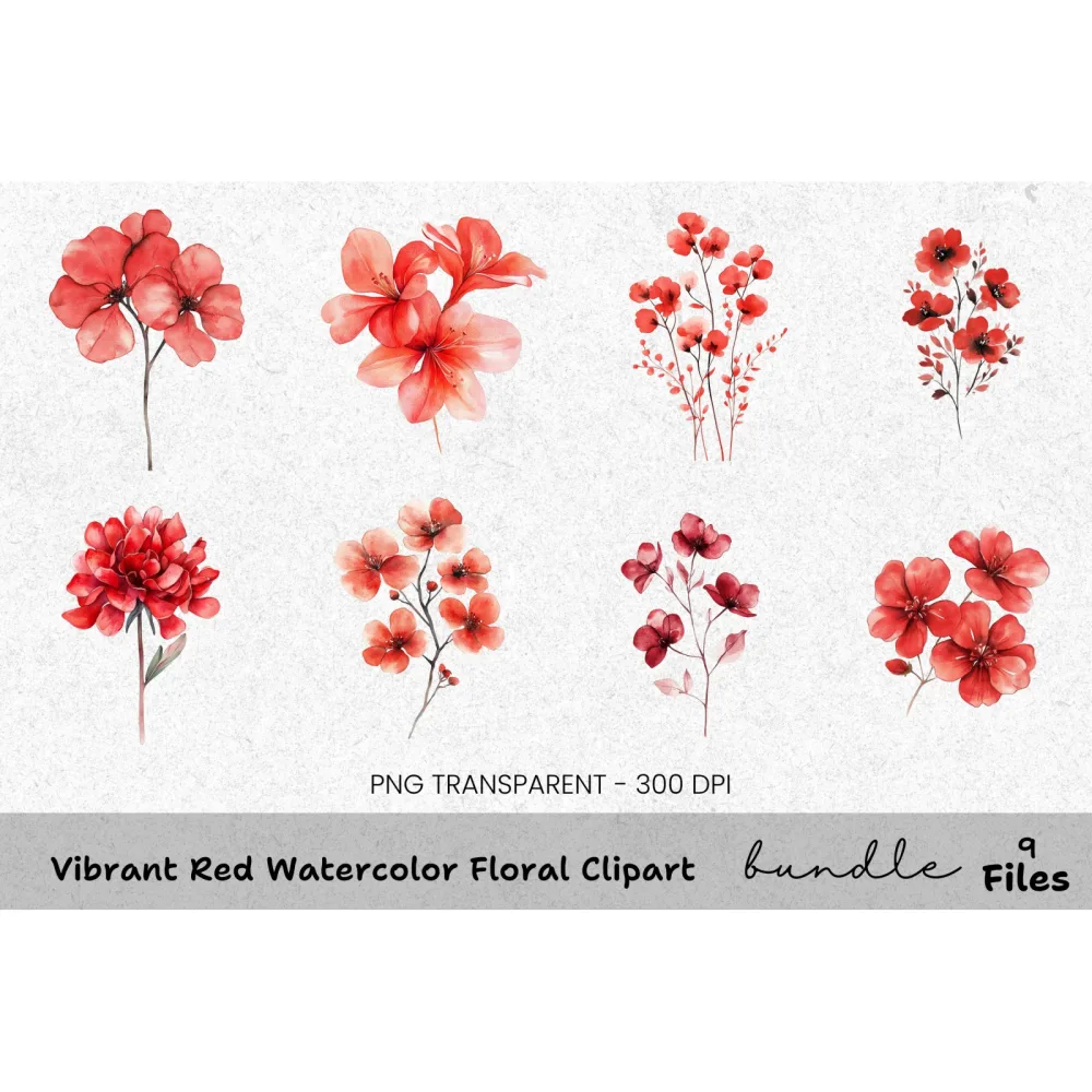 Vibrant Red Floral Clipart Bundle