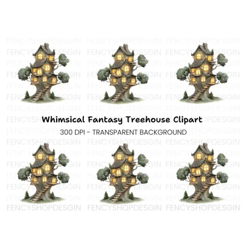 Enchanted Forest Treehouse Clipart Bundle