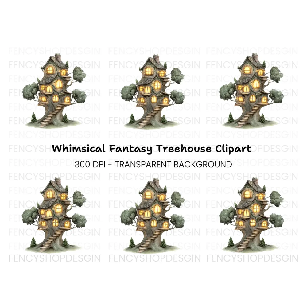 Enchanted Forest Treehouse Clipart Bundle