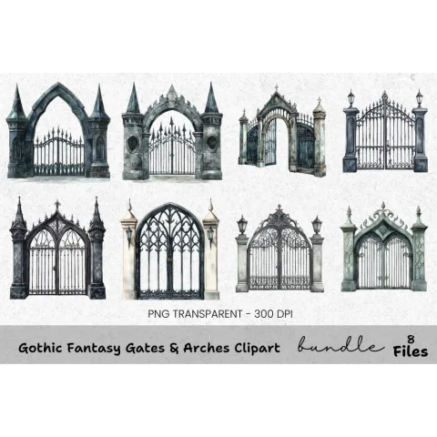 Gothic Fantasy Gates and Arches Clipart Bundle