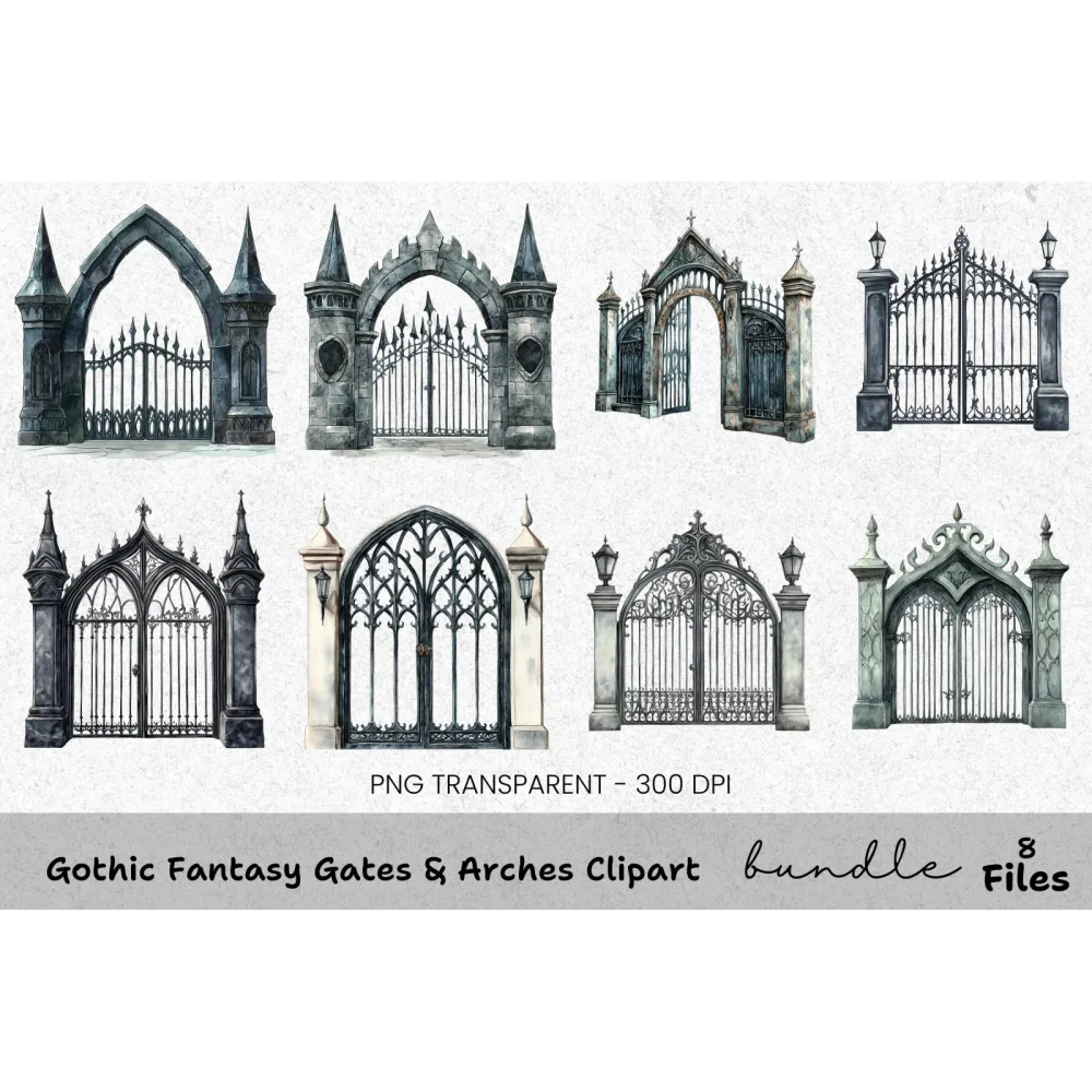 Gothic Fantasy Gates and Arches Clipart Bundle
