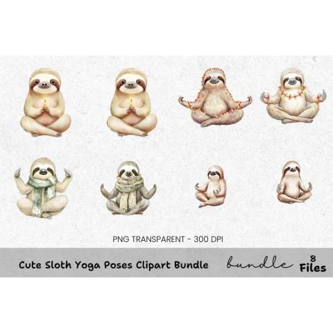 Meditating Christmas Sloths Clipart Bundle