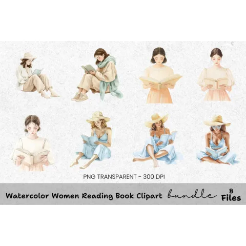 Women Reading Book Clipart Bundle