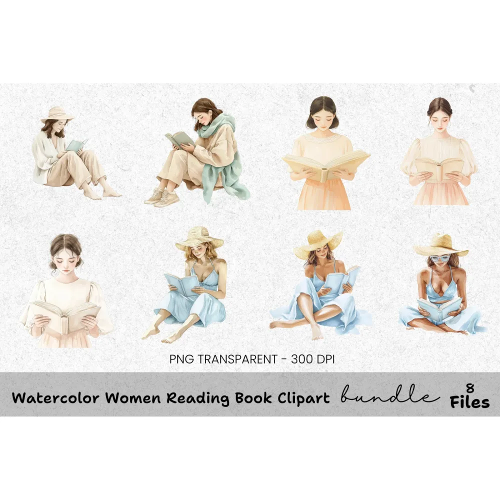 Women Reading Book Clipart Bundle