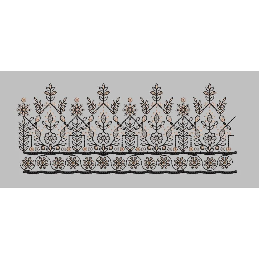 Chevron Leaf Spire and Rosette Border Embroidery Design