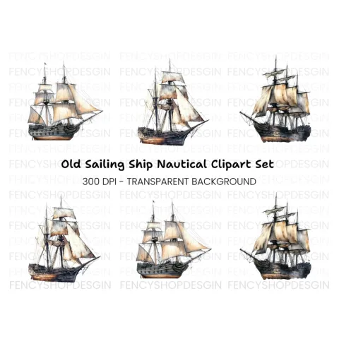 Vintage Galleon Ship Clipart Bundle