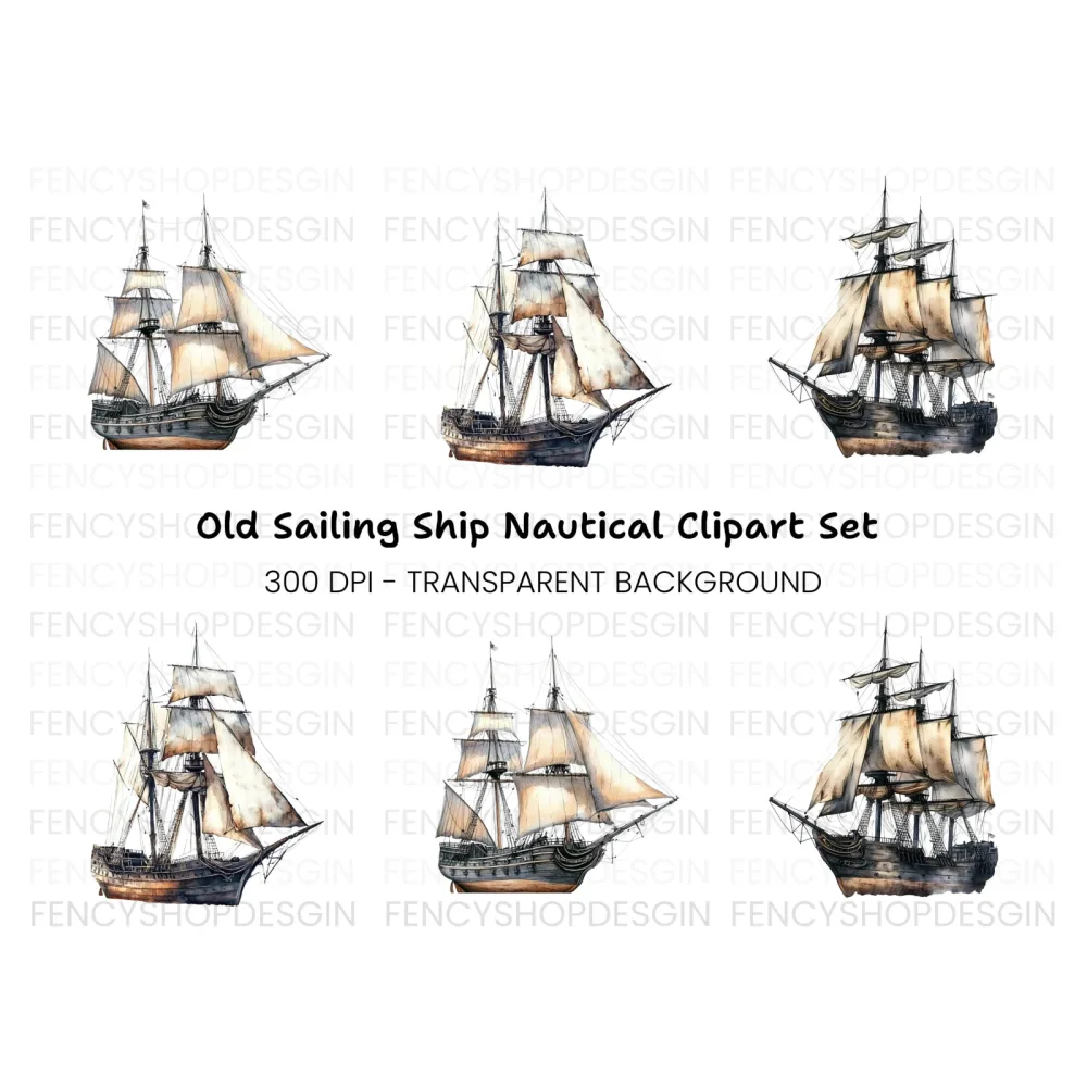 Vintage Galleon Ship Clipart Bundle