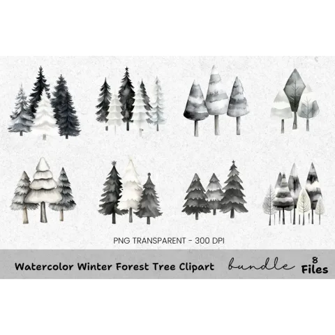 Winter Forest Tree Clipart Bundle