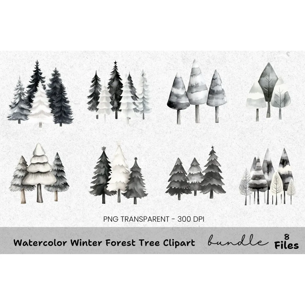 Winter Forest Tree Clipart Bundle