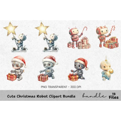 Christmas Robots Gift Exchange Clipart Bundle
