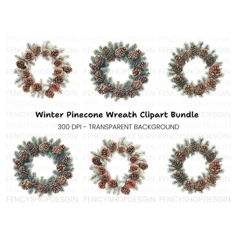 Pinecone Christmas Wreaths Clipart Bundle
