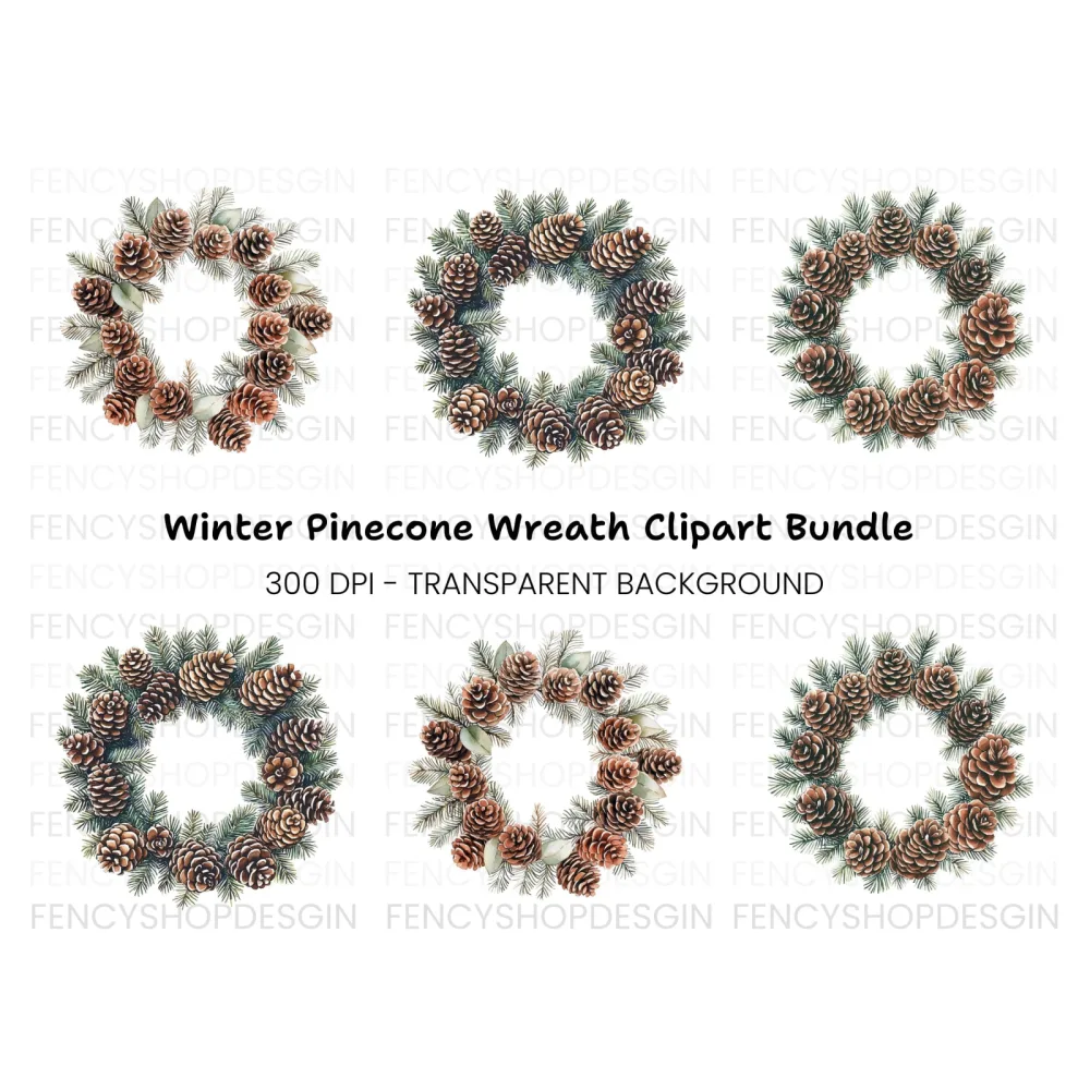 Pinecone Christmas Wreaths Clipart Bundle