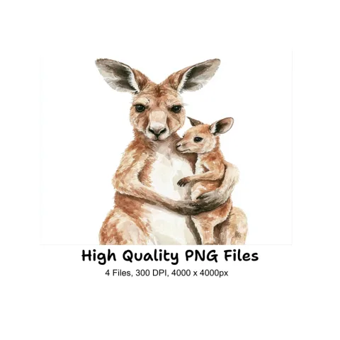 Kangaroo Mother and Baby Clipart Bundle