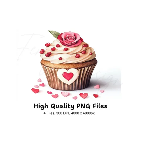 Romantic Rose Cupcake Clipart Bundle
