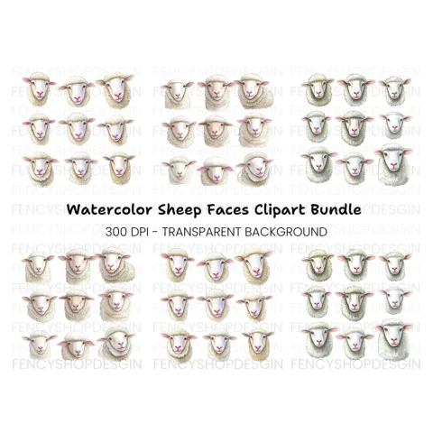 Adorable Sheep Faces Clipart Bundle