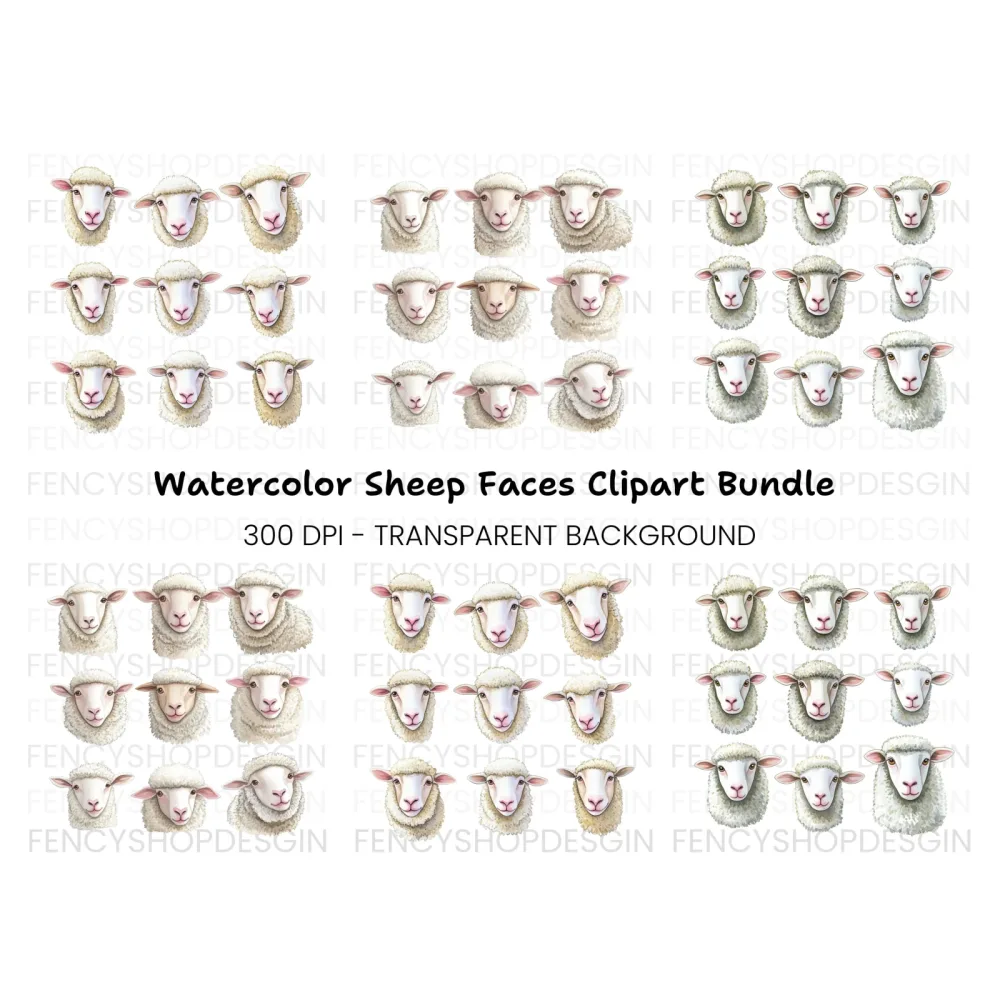 Adorable Sheep Faces Clipart Bundle