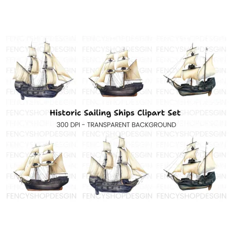 Vintage Pirate Ship Clipart Bundle