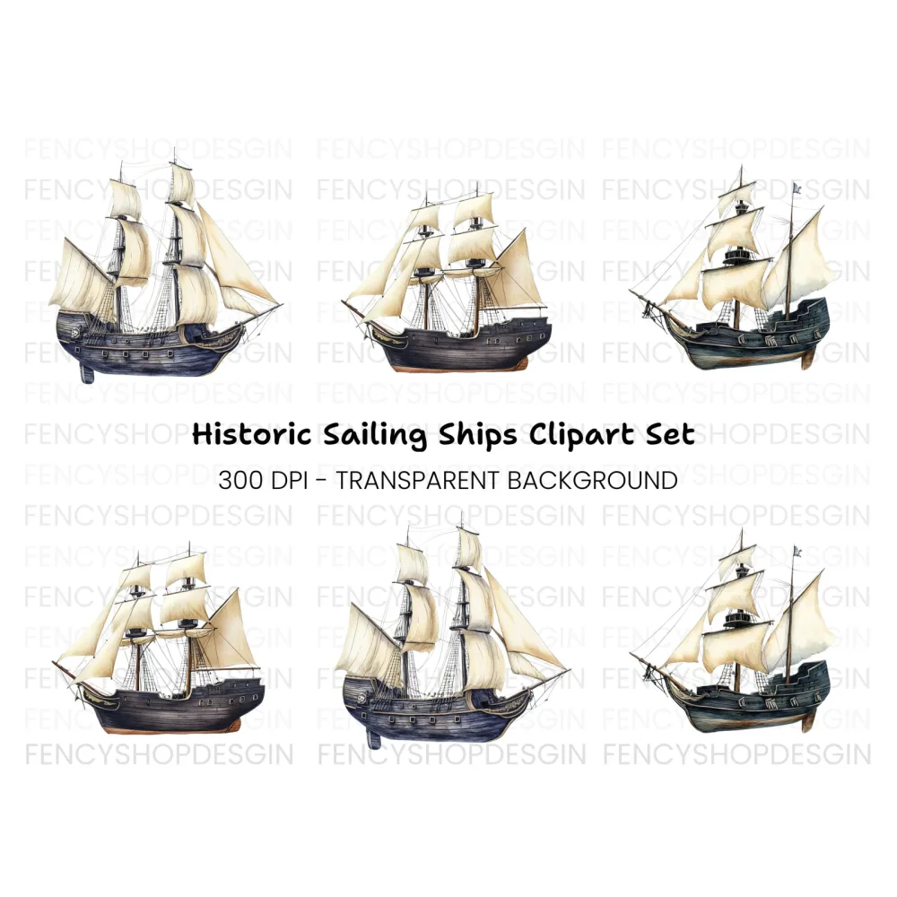 Vintage Pirate Ship Clipart Bundle