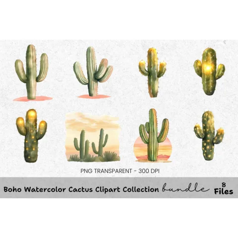 Boho Cactus Clipart Bundle