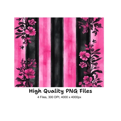 Vibrant Pink Black Floral Stripes Clipart Bundle