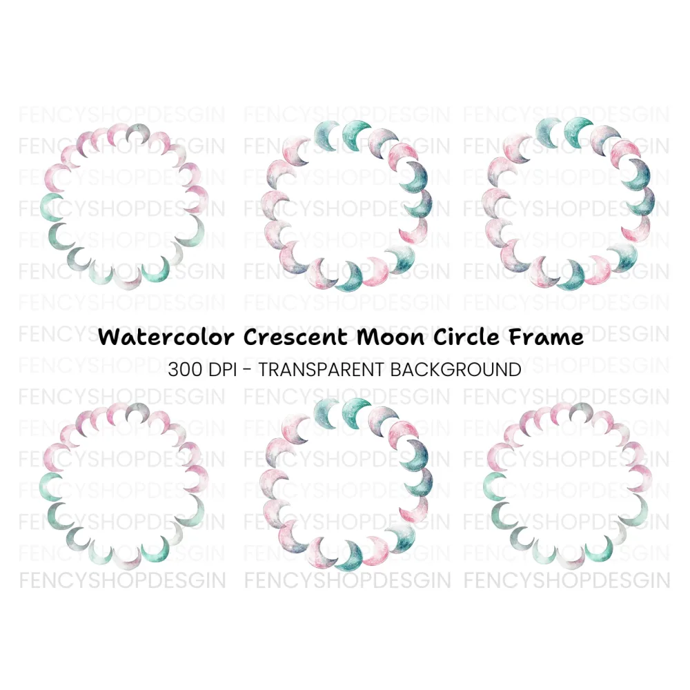 Moon Phase Wreath Clipart Bundle