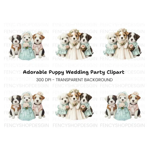 Adorable Puppy Wedding Clipart Bundle