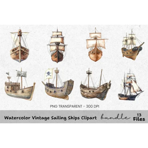 Vintage Sailing Ships Clipart Bundle