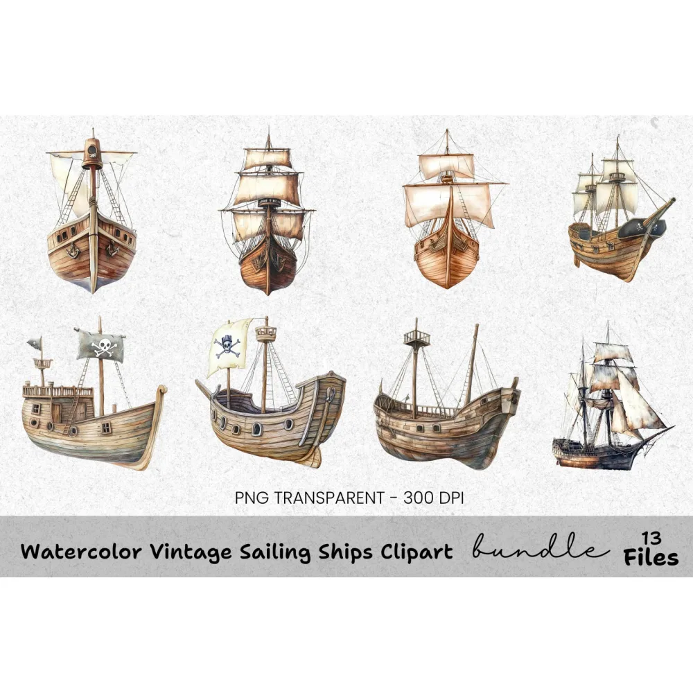 Vintage Sailing Ships Clipart Bundle