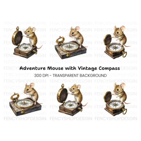 Adventurous Mice with Compass Clipart Bundle