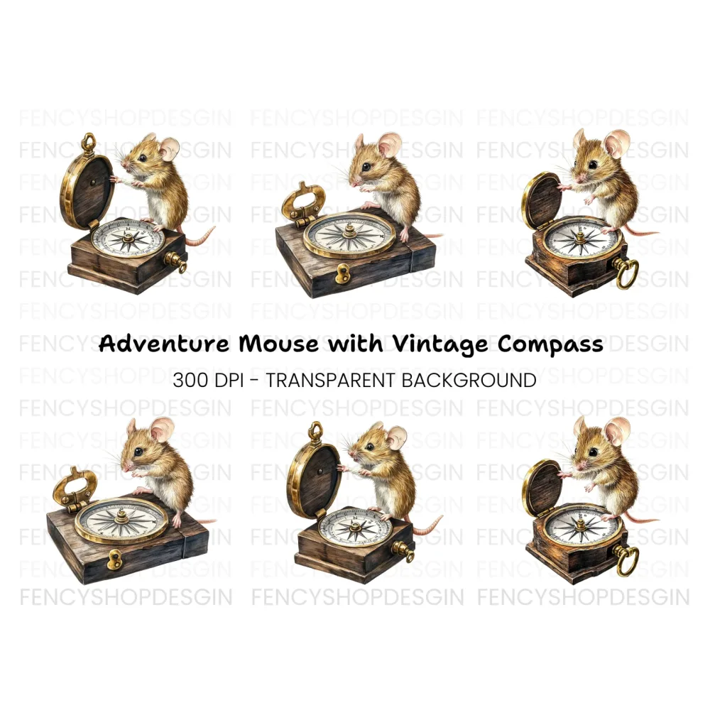 Adventurous Mice with Compass Clipart Bundle