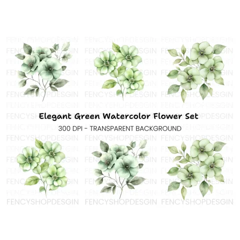 Elegant Green Floral Clipart Bundle