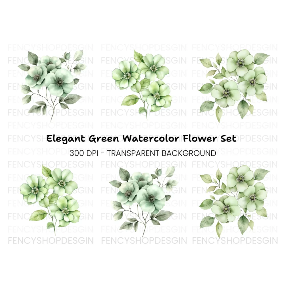 Elegant Green Floral Clipart Bundle