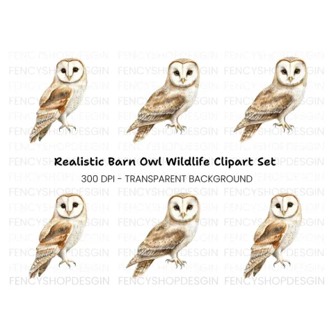 Realistic Barn Owl Clipart Bundle