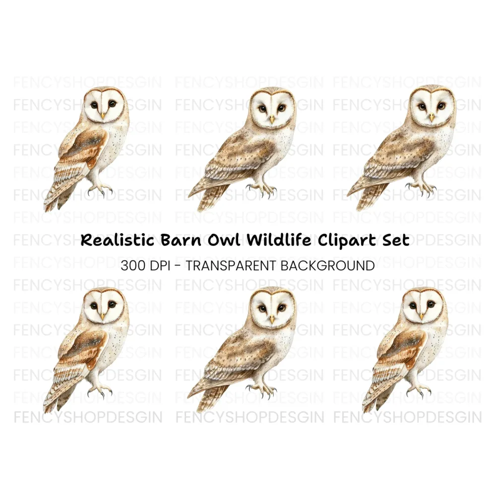 Realistic Barn Owl Clipart Bundle