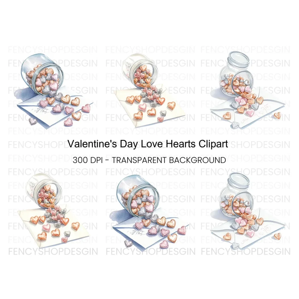 Heart Candy Jar Clipart Bundle