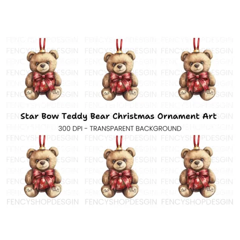 Festive Teddy Bear Christmas Decoration Clipart Bundle