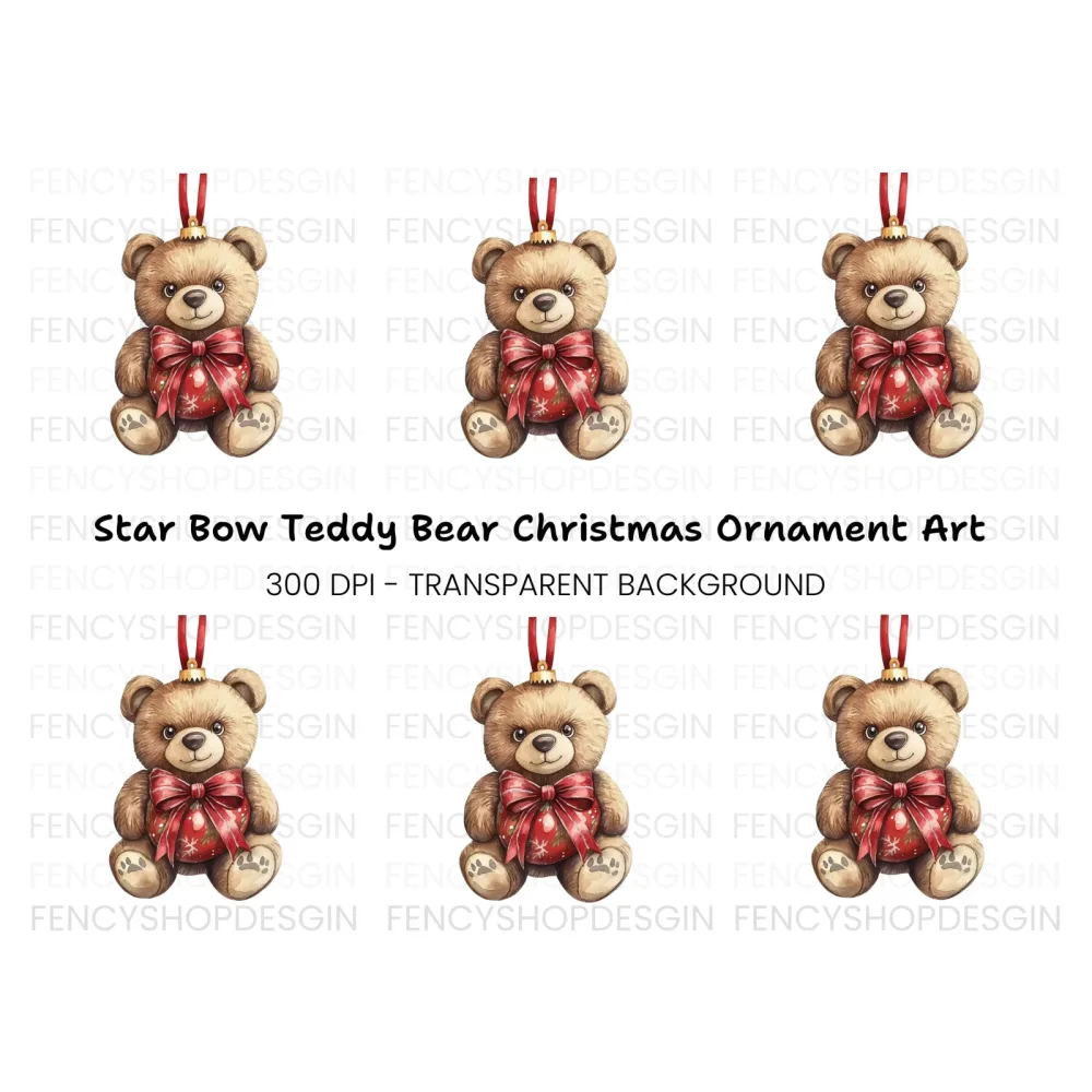Festive Teddy Bear Christmas Decoration Clipart Bundle