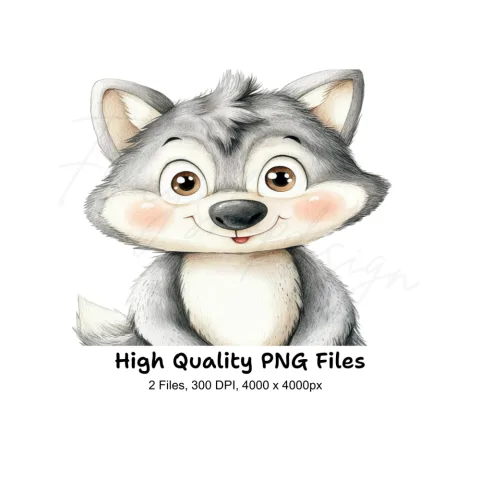 Adorable Baby Wolf Clipart Bundle