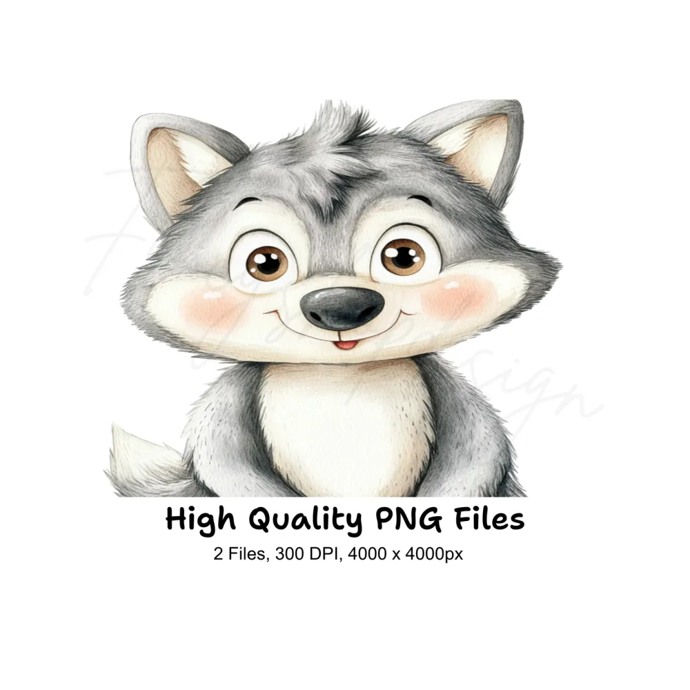 Adorable Baby Wolf Clipart Bundle
