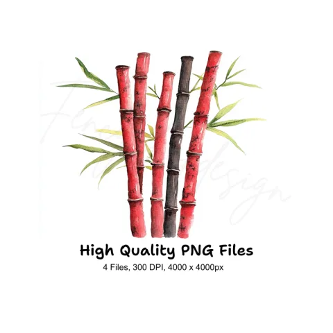 Red Bamboo Clipart Bundle