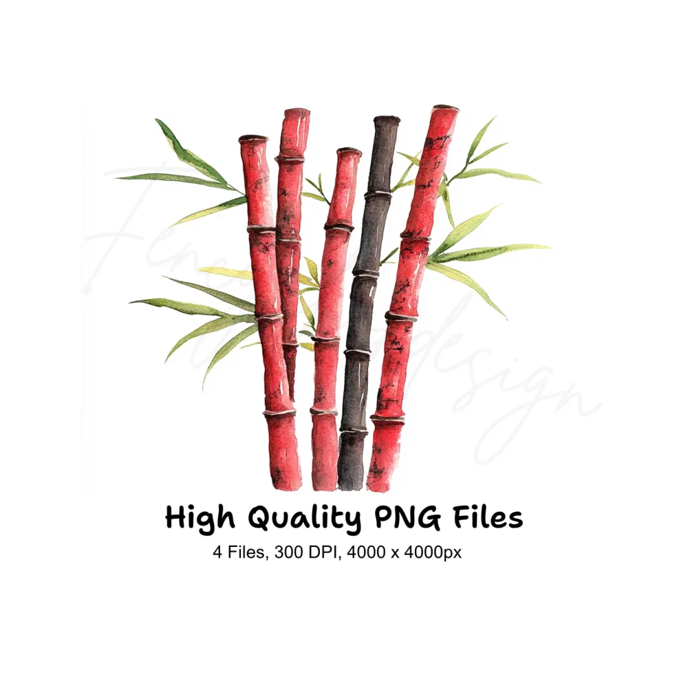 Red Bamboo Clipart Bundle