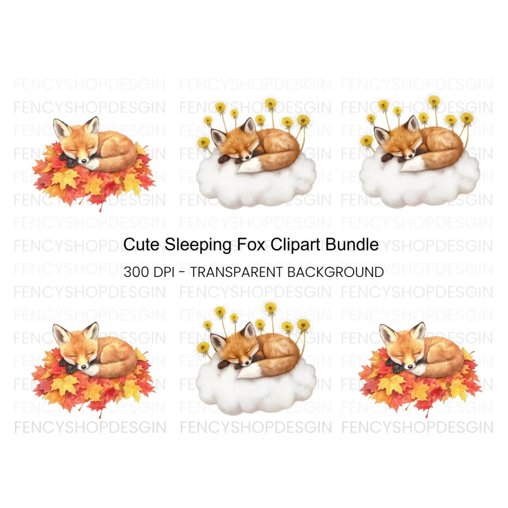 Sleeping Fox Clipart Bundle